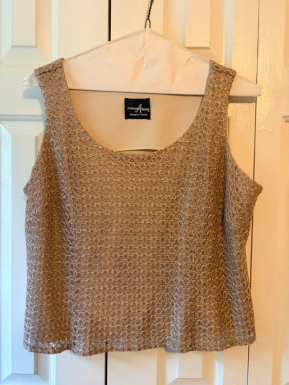 Positive Attitude Petite Gold Metallic Lace Lined Tank Top